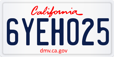 CA license plate 6YEH025