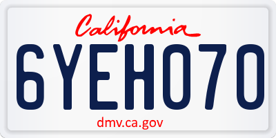 CA license plate 6YEH070