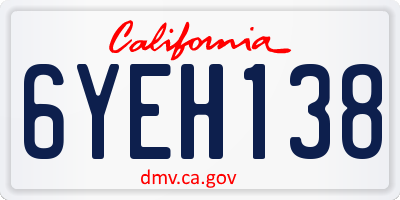 CA license plate 6YEH138
