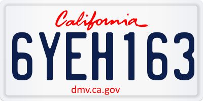 CA license plate 6YEH163