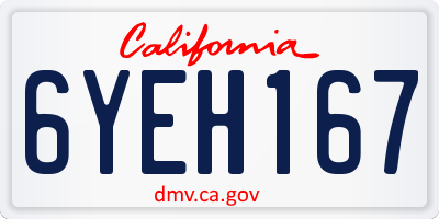 CA license plate 6YEH167