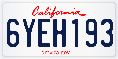 CA license plate 6YEH193