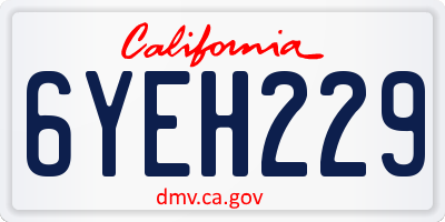 CA license plate 6YEH229
