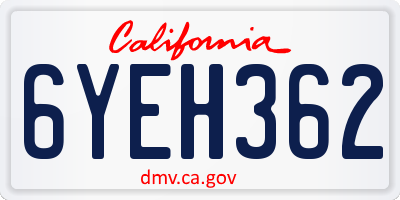 CA license plate 6YEH362