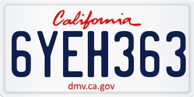 CA license plate 6YEH363