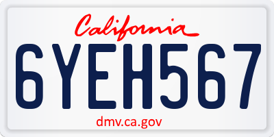 CA license plate 6YEH567