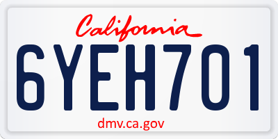 CA license plate 6YEH701