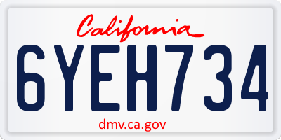 CA license plate 6YEH734