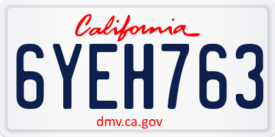 CA license plate 6YEH763