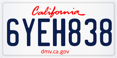 CA license plate 6YEH838