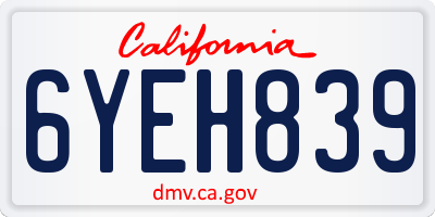 CA license plate 6YEH839