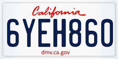 CA license plate 6YEH860