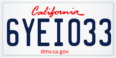 CA license plate 6YEI033