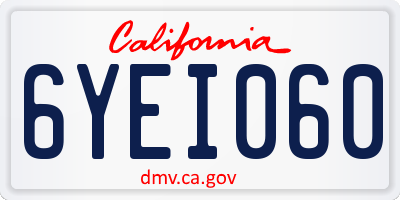 CA license plate 6YEI060