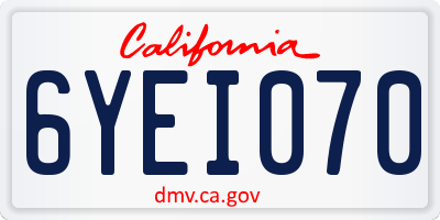 CA license plate 6YEI070