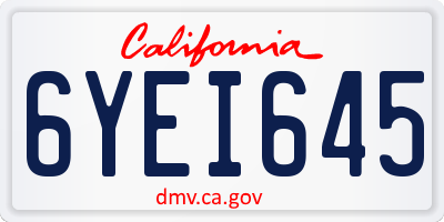 CA license plate 6YEI645