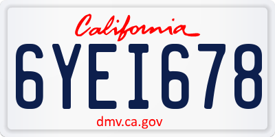 CA license plate 6YEI678