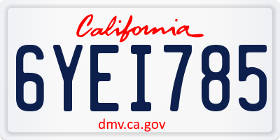 CA license plate 6YEI785