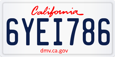 CA license plate 6YEI786