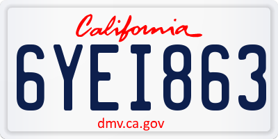 CA license plate 6YEI863