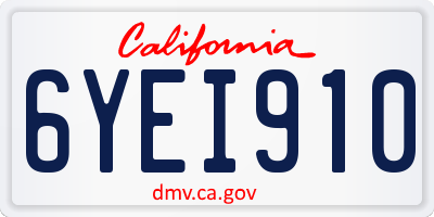 CA license plate 6YEI910