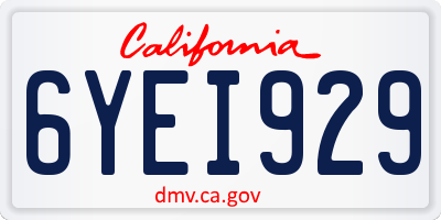 CA license plate 6YEI929