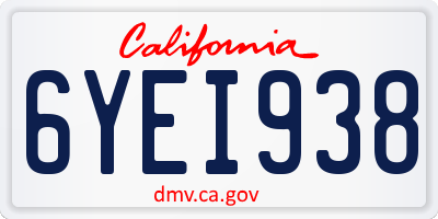 CA license plate 6YEI938