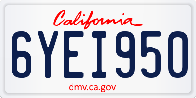 CA license plate 6YEI950