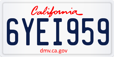CA license plate 6YEI959