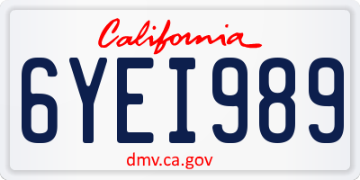 CA license plate 6YEI989