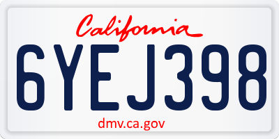 CA license plate 6YEJ398