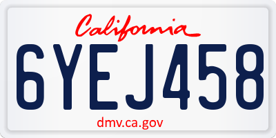CA license plate 6YEJ458