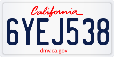 CA license plate 6YEJ538