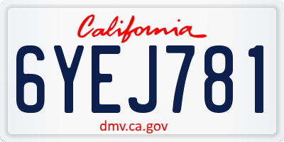 CA license plate 6YEJ781