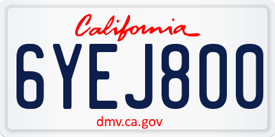 CA license plate 6YEJ800