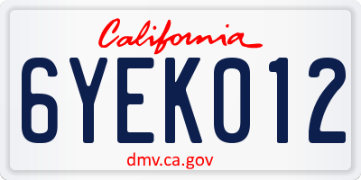 CA license plate 6YEK012