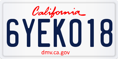CA license plate 6YEK018