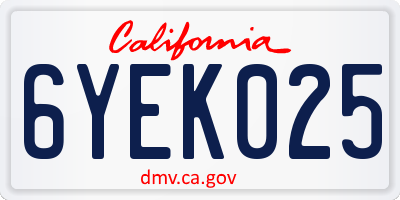 CA license plate 6YEK025