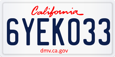 CA license plate 6YEK033
