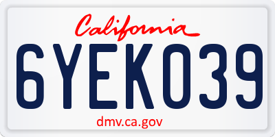 CA license plate 6YEK039