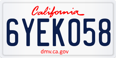 CA license plate 6YEK058