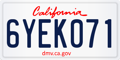 CA license plate 6YEK071