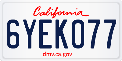 CA license plate 6YEK077