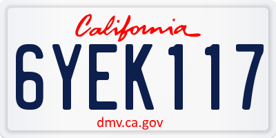 CA license plate 6YEK117