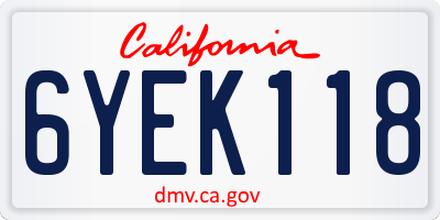 CA license plate 6YEK118