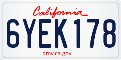 CA license plate 6YEK178