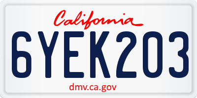 CA license plate 6YEK203
