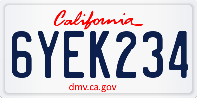 CA license plate 6YEK234