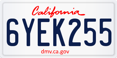 CA license plate 6YEK255
