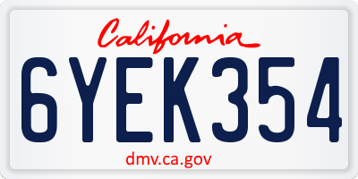 CA license plate 6YEK354